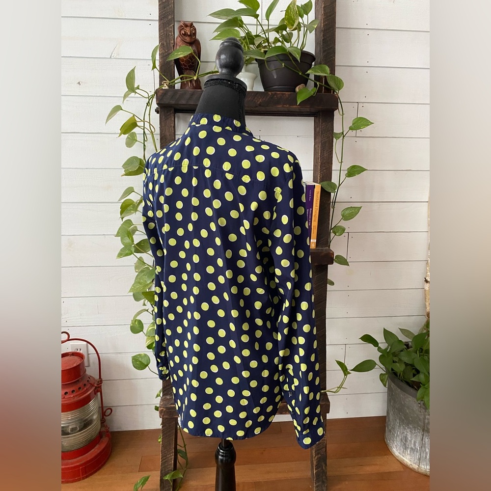 Gap: Blue Button Down Shirt with Green and White Polka Dots - Picture 10 of 17